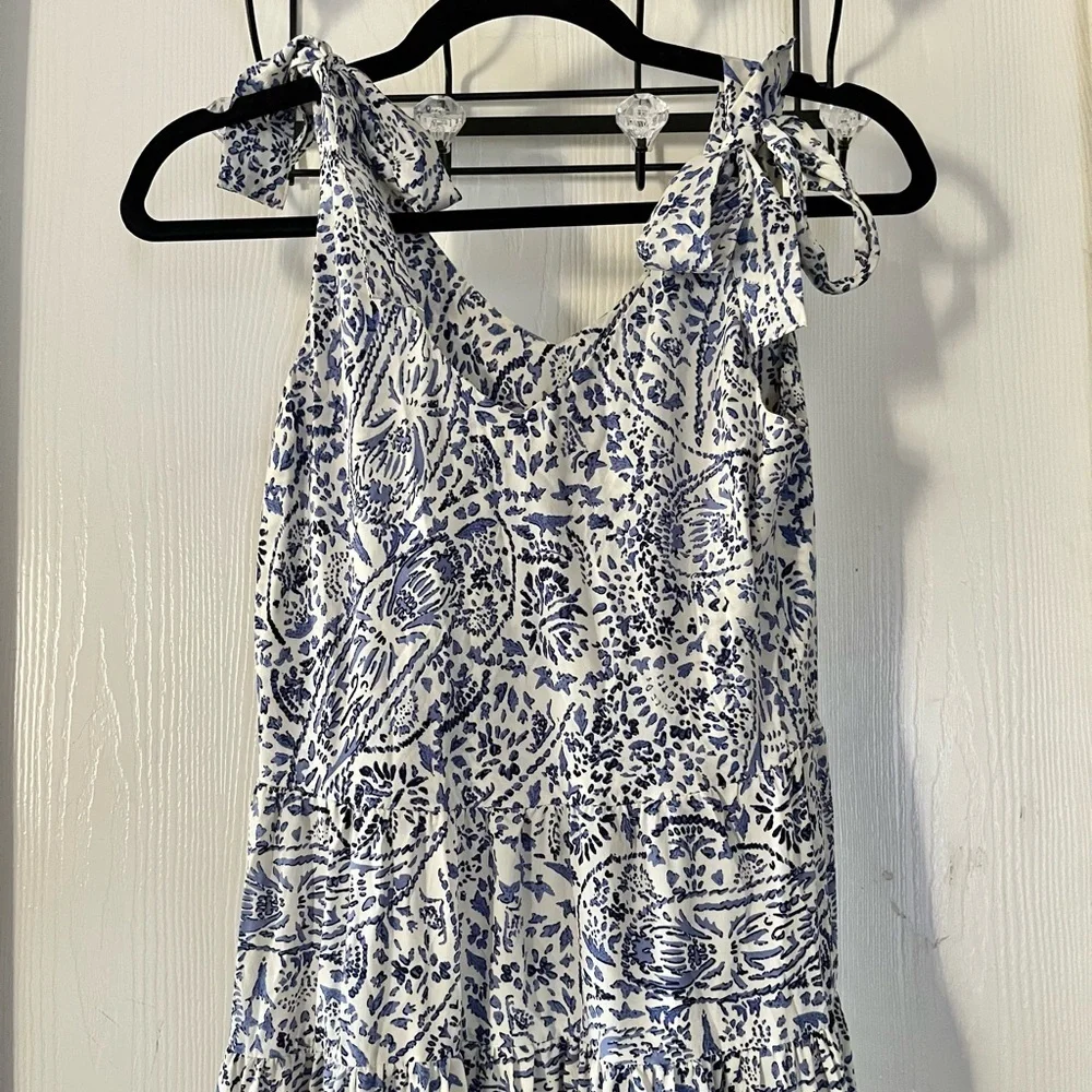 THML Blue and White Maxi Dress with Shoulder Ties - Picture 4 of 9
